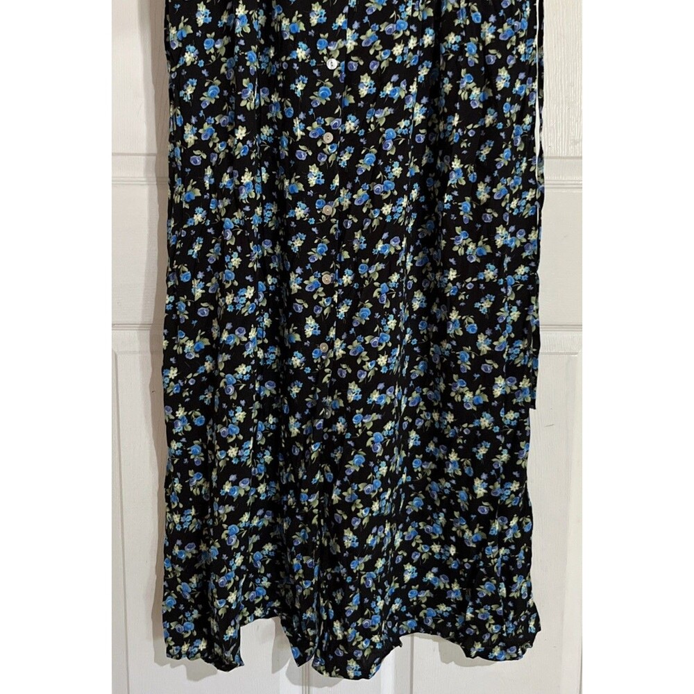 R&K Women's Black Floral Maxi Midi Dress Size 16 Blue Roses Short Sleeve Collar - Picture 3 of 7